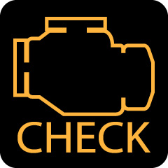 Yellow check engine light on black background